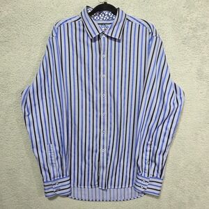 Robert Graham Blue Black‎ Striped Long Sleeve Mens Dress Shirt Size 2XL